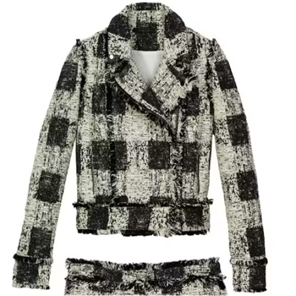Rachel Zoe Black and White Tweed Moto Jacket